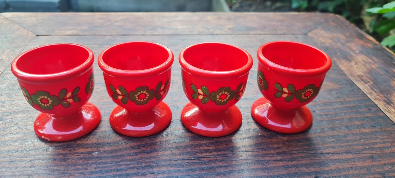 Vintage Emla eierdopjes - Rood camping servies, Kunststof, Ophalen of Verzenden, Rood, Overige merken