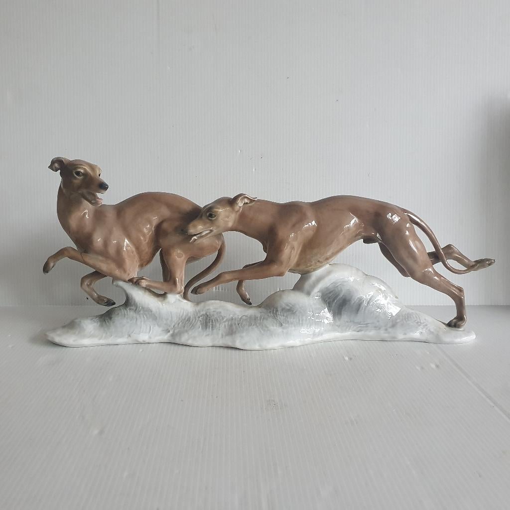 Rosenthal - Fritz Heidenreich - greyhounds 37 cm, Verzamelen, Beelden en Beeldjes, Ophalen of Verzenden, Gebruikt, Dier