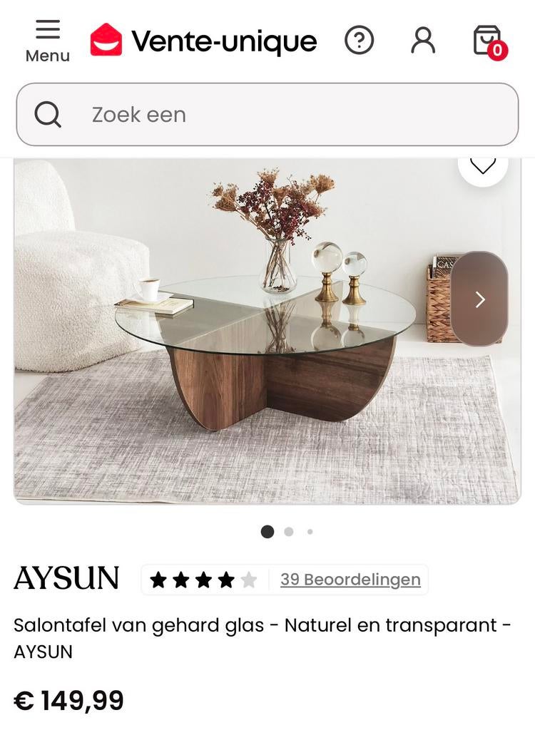 Salontafel van gehard glas - Naturel en transparant, Huis en Inrichting, Ophalen, 75 cm of meer, Rechthoekig, Glas