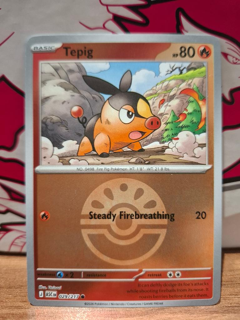 Pokemon Tepig ASC 029/217 pokeball, Ophalen of Verzenden, Nieuw, Losse kaart