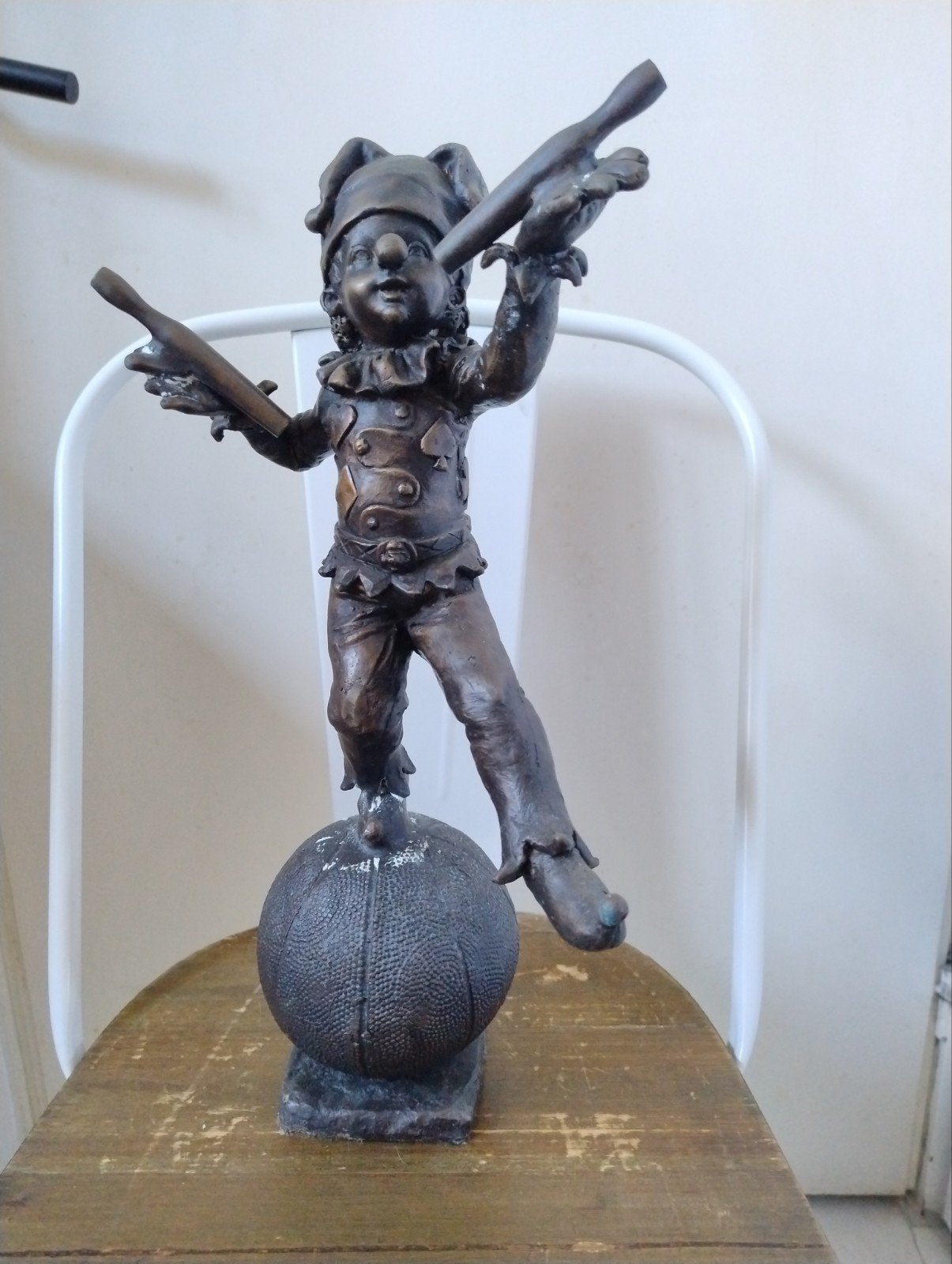 Bronzen Beeldje van een harlekijn op Bal - Vintage Decoratie, Antiek en Kunst, Overige onderwerpen, Ophalen of Verzenden, 20 - 50 cm