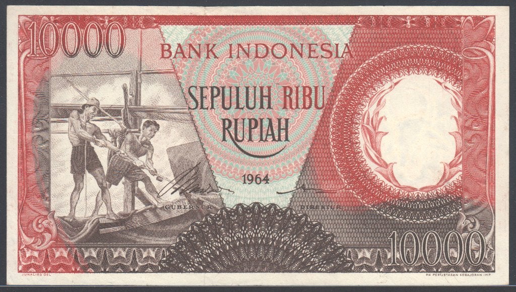 Indonesia 10.000 Rupiah 1964 ADG  Rode Uitvoering, Verzenden, Zuidoost-Azië, Los biljet