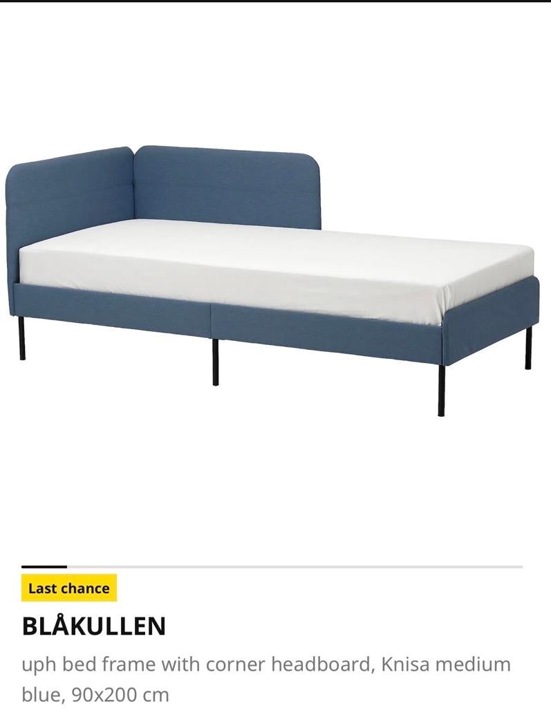 BLÅKULLEN Bedframe met hoekhoofdbord, 90x200 cm, Ophalen, Gebruikt, 90 cm, Eenpersoons