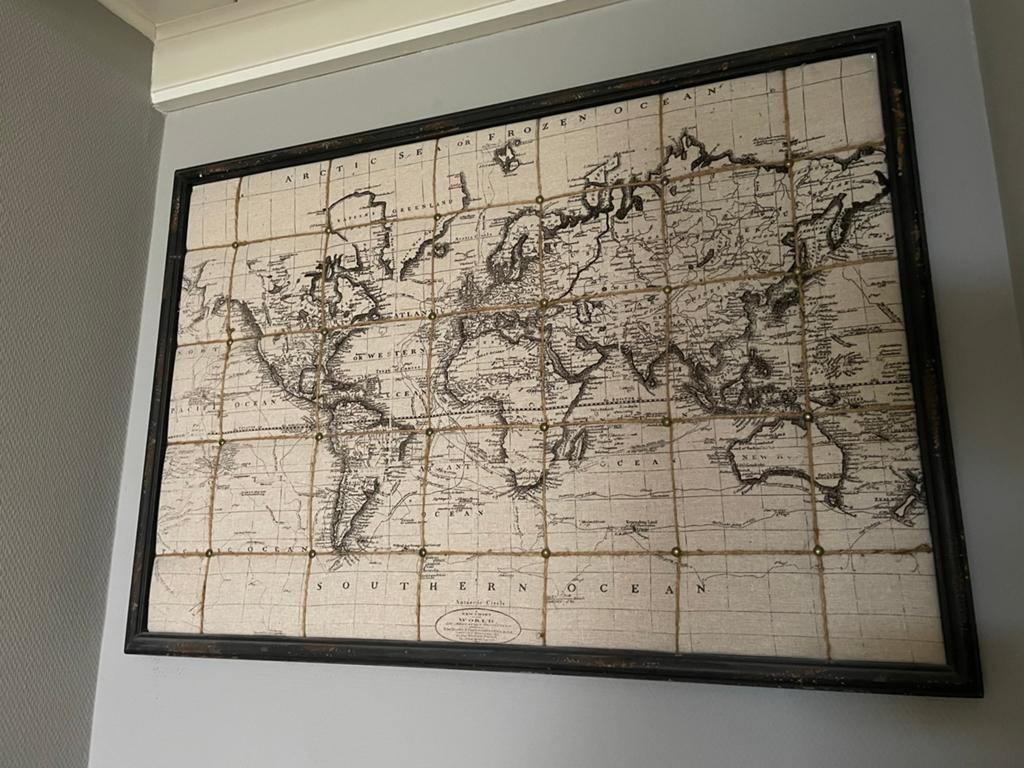 Mooi schilderij/prikbord wereldkaart Loods5 92x65 cm, Ophalen, Gebruikt, Meerkleurig, Vintage