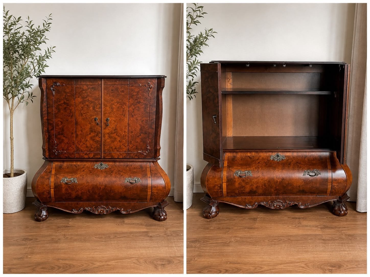 Vintage houten naaikastje met sierlijk houtsnijwerk, Ophalen