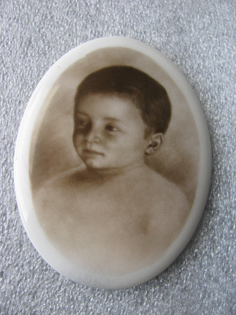 Oude Grafsteen Foto Plaquette - Klein Kind 9 x 7.5 cm, Verzenden