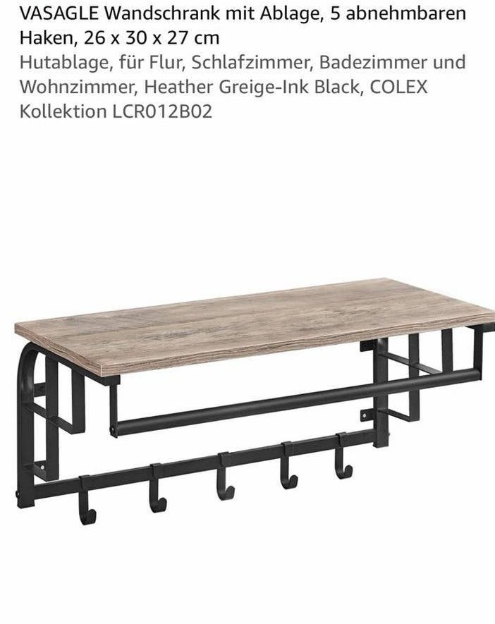 VASAGLE Wandkapstok met plank en 5 haken - Beige/Zwart, Wandkapstok, Nieuw, Ophalen of Verzenden, Minder dan 100 cm