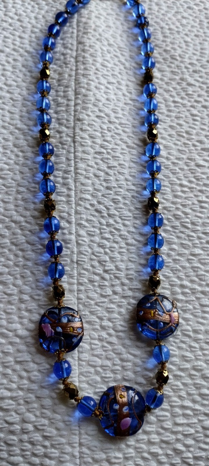 Vintage blauwe schijfketting van muranoglas, Ophalen of Verzenden, Blauw, Overige materialen