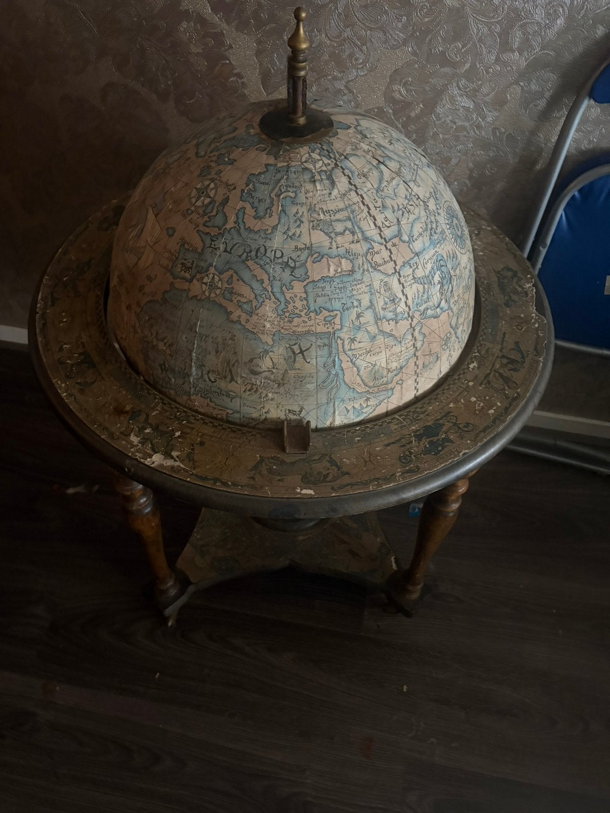 Barglobe, Ophalen, Gebruikt, Hout, Antieke wereldbol