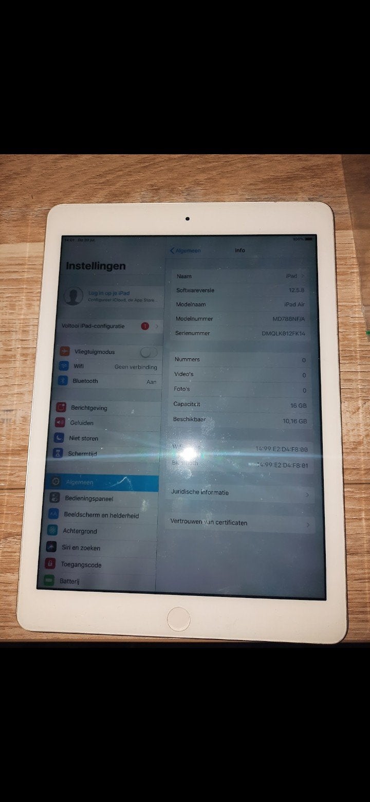 Apple iPad Air 16GB Wi-Fi - Wit (Model A1474), Computers en Software, 10 inch, Gebruikt, Wit, Apple iPad Air
