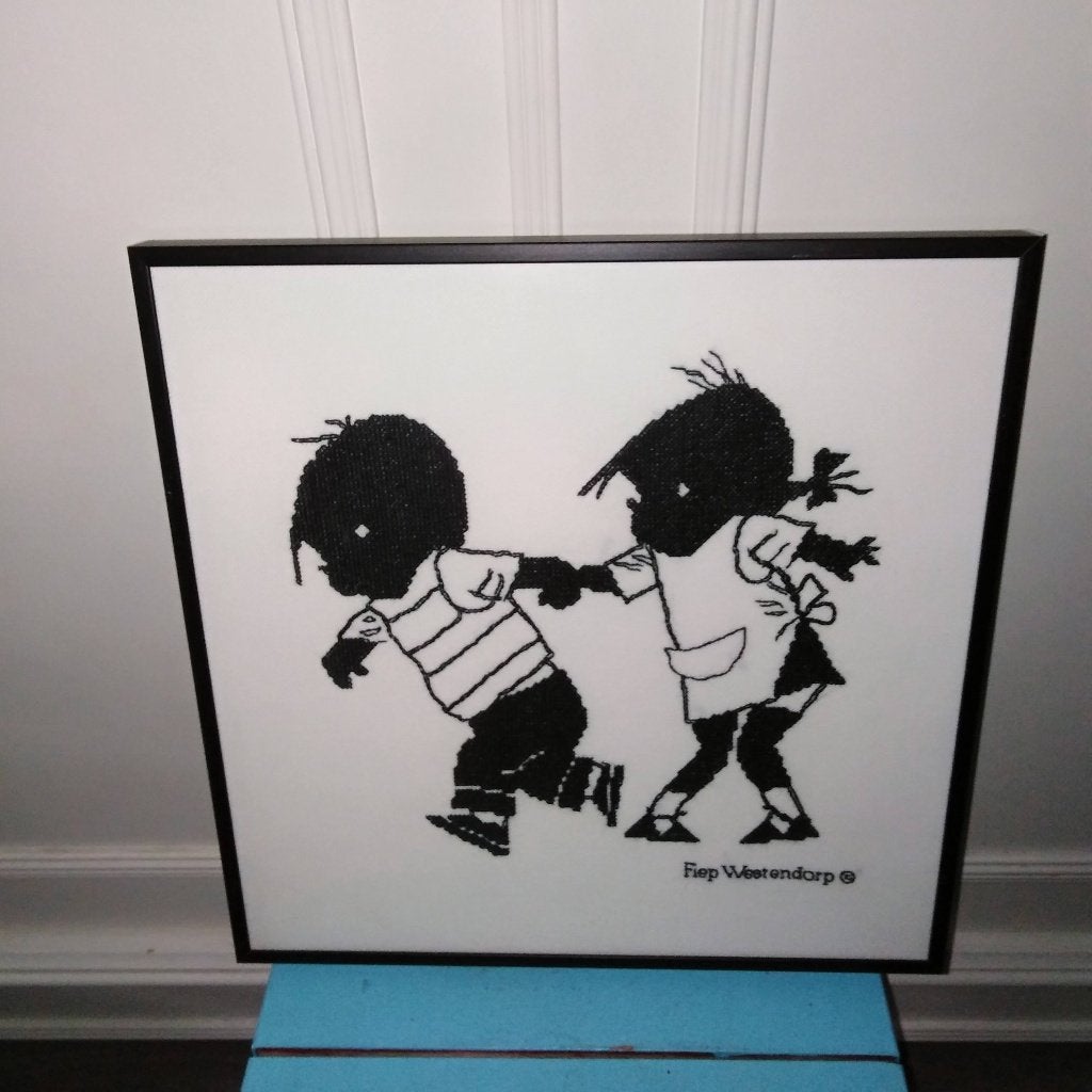 Geborduurd schilderijtje met Jip en Janneke Fiep westendorp, Ophalen, 30 cm, Gebruikt, 30 cm