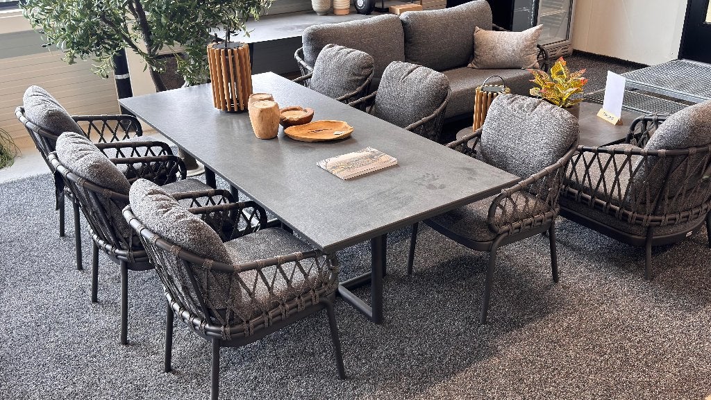 Tierra Outdoor All-Weather tuintafel en 6 stoelen, Tuin en Terras, Ophalen, 6 zitplaatsen, Aluminium, Zo goed als nieuw