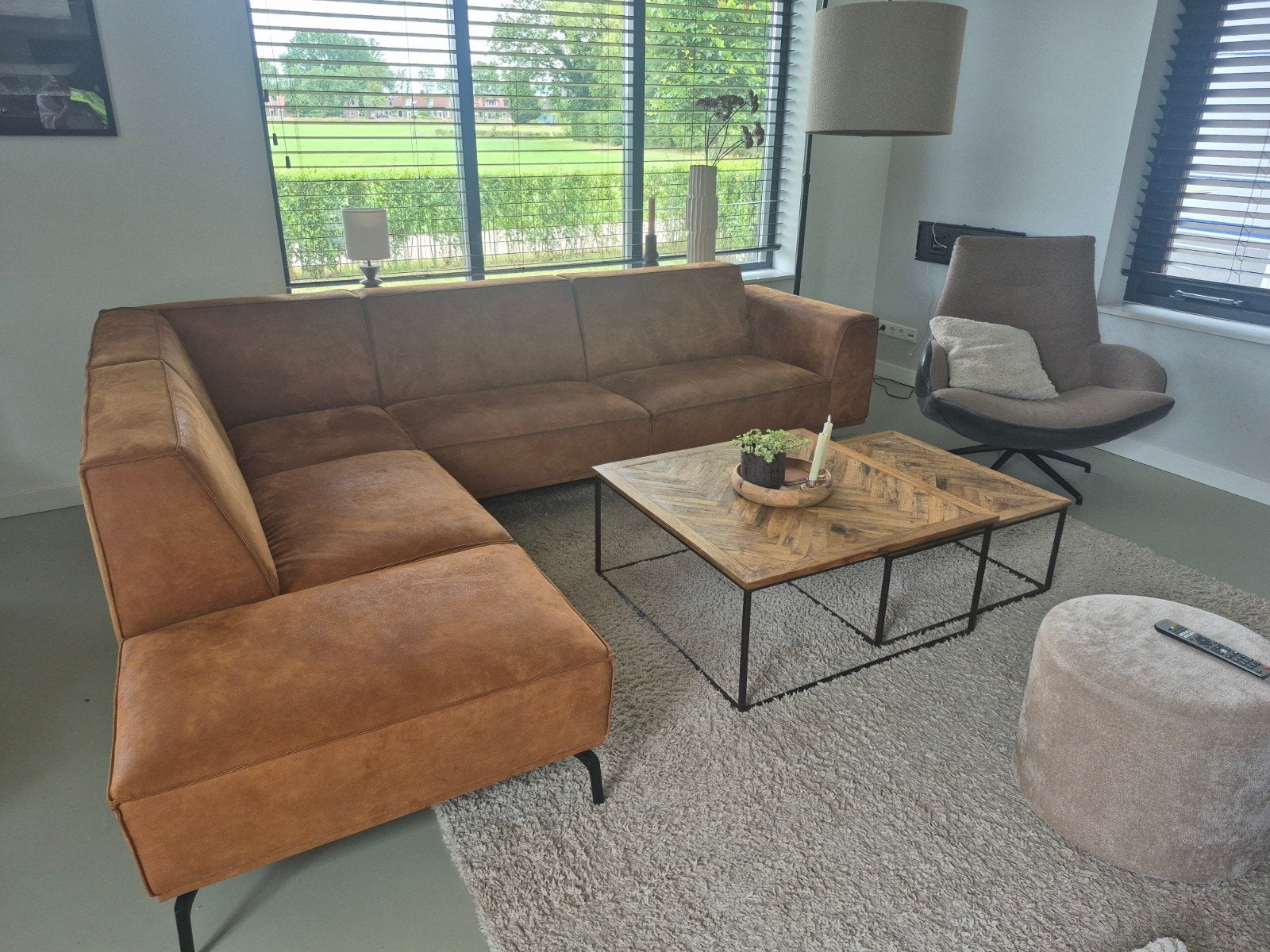 Hoekbank stof Bull cognac - Zeer comfortabel en mooi, Ophalen, 250 tot 300 cm, 100 tot 125 cm, Hoekbank