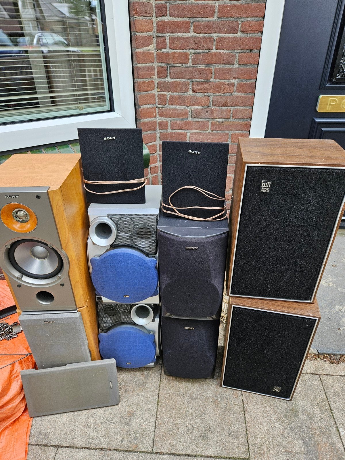 5 setjes speakers in 1 koop, Gebruikt, 120 watt of meer, Front, Rear of Stereo speakers, Ophalen