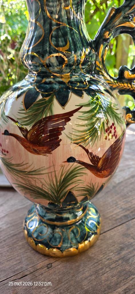 “Grote vintage sierkan met vogels & gouddecor – 45 cm – stat, Ophalen of Verzenden, Overige kleuren