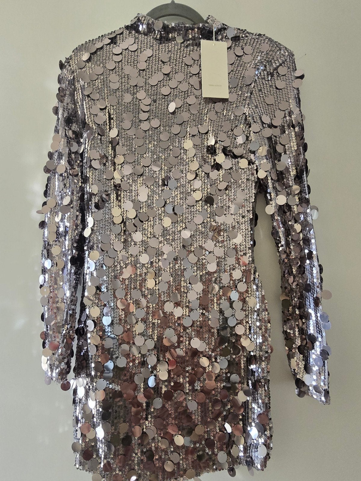 Zilveren Pailletten Jurk Vera&Lucy Splinternieuw - Maat M, Kleding | Dames, Maat 38/40 (M), Verzenden, Nieuw, Boven de knie