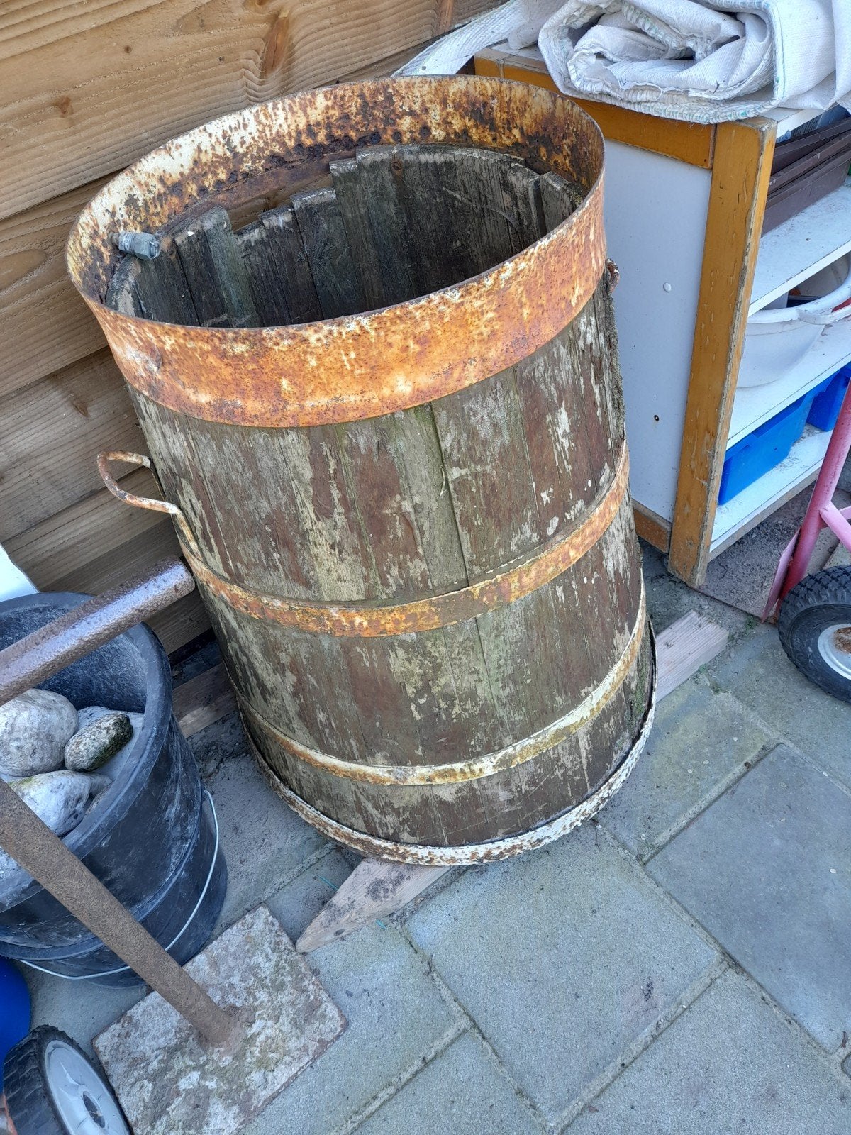 Oude houten karnton / decoratieve ton, Ophalen of Verzenden