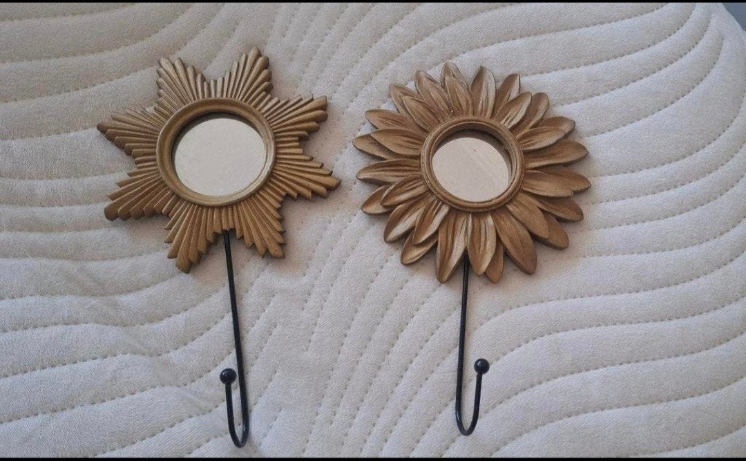 Gouden wandhaken zon en bloem, Ophalen of Verzenden
