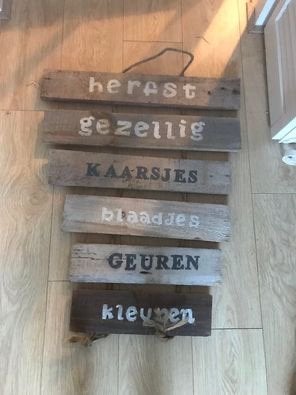 Herfst bord - Gezellig houten decoratiebord 70 cm, Ophalen, Zo goed als nieuw
