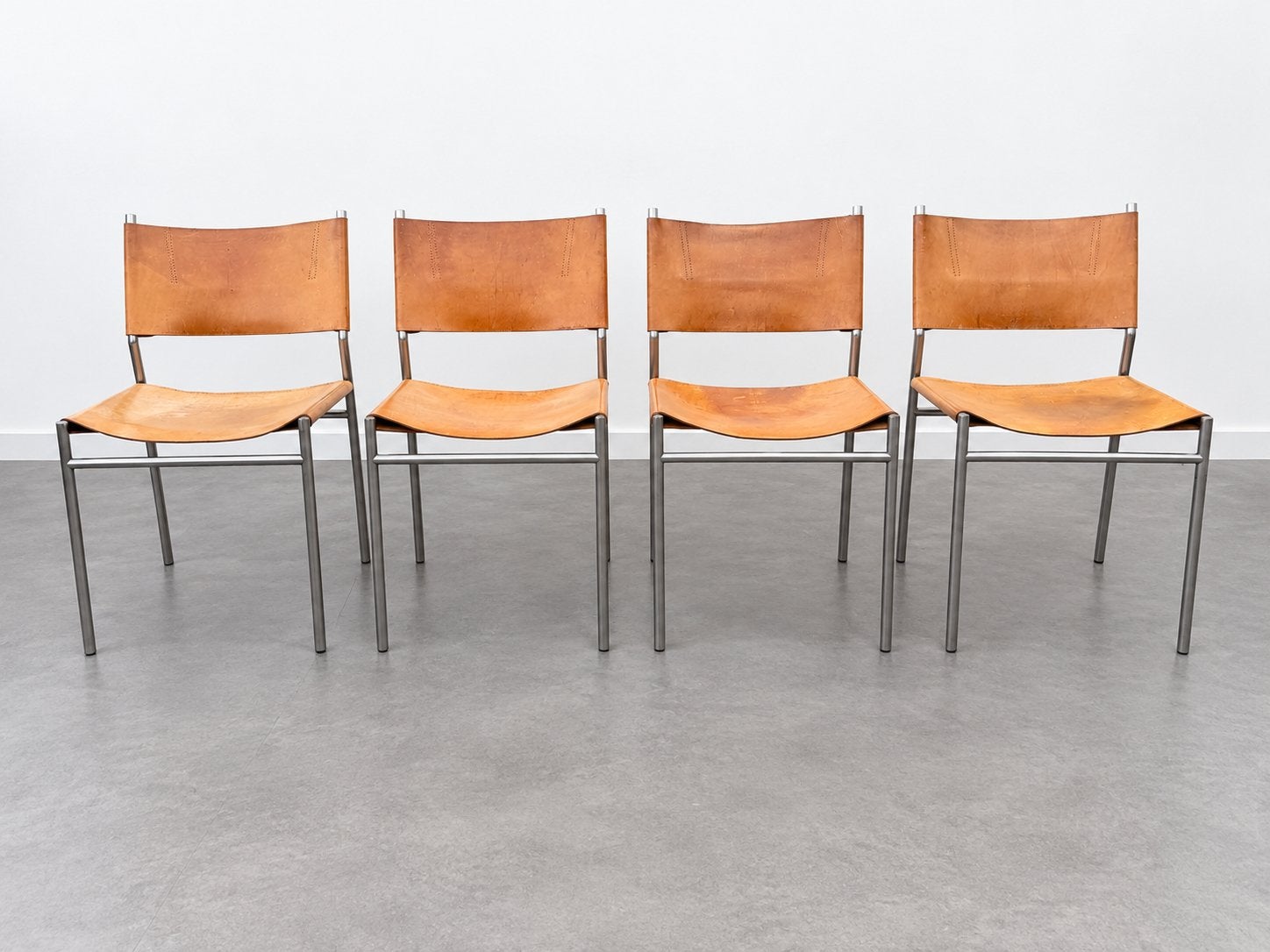 Martin Visser SE06 eetkamerstoelen set 4x t Spectrum 1967, Gebruikt, Bruin, Leer, Ophalen of Verzenden