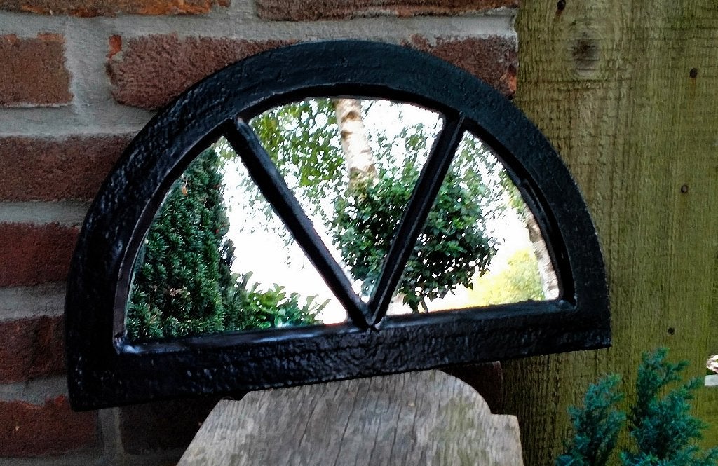Boeren Tuin Spiegel - Antiek ijzeren Stalraam Tuinspiegel, Tuin en Terras, Ophalen of Verzenden, Zo goed als nieuw