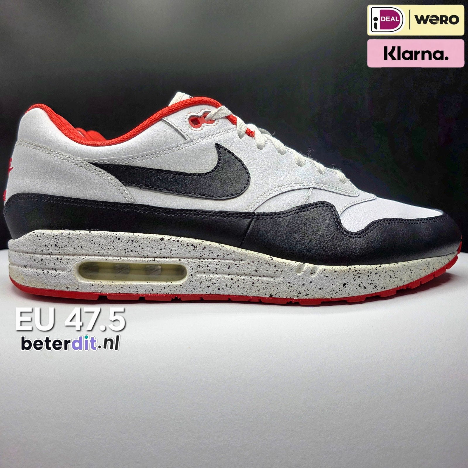 Nike Air Max 1 By You 'White Black Red Dot'  Maat: 47.5, Nike air max, Ophalen of Verzenden, Nike, Nike
