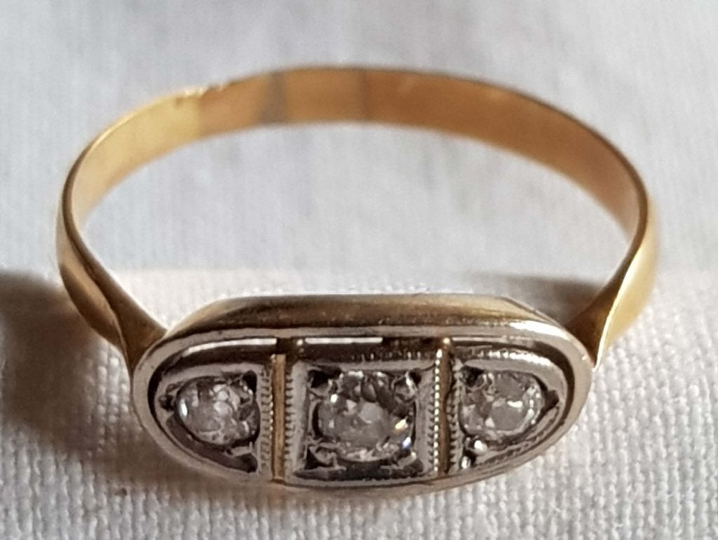 Damesring Art Deco 18 kt diamant., Sieraden, Tassen en Uiterlijk, Ophalen of Verzenden, Goud, Ring, Met edelsteen