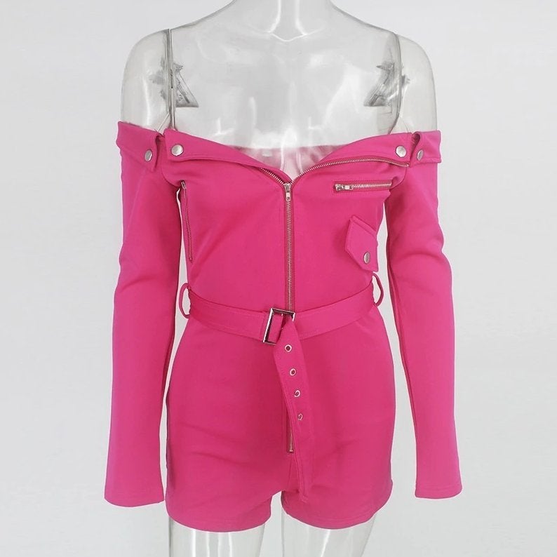 Roze jumpsuit met riem sexy zomer korte rits dames vrouwen, Verzenden, Nieuw, Maat 38/40 (M), Roze