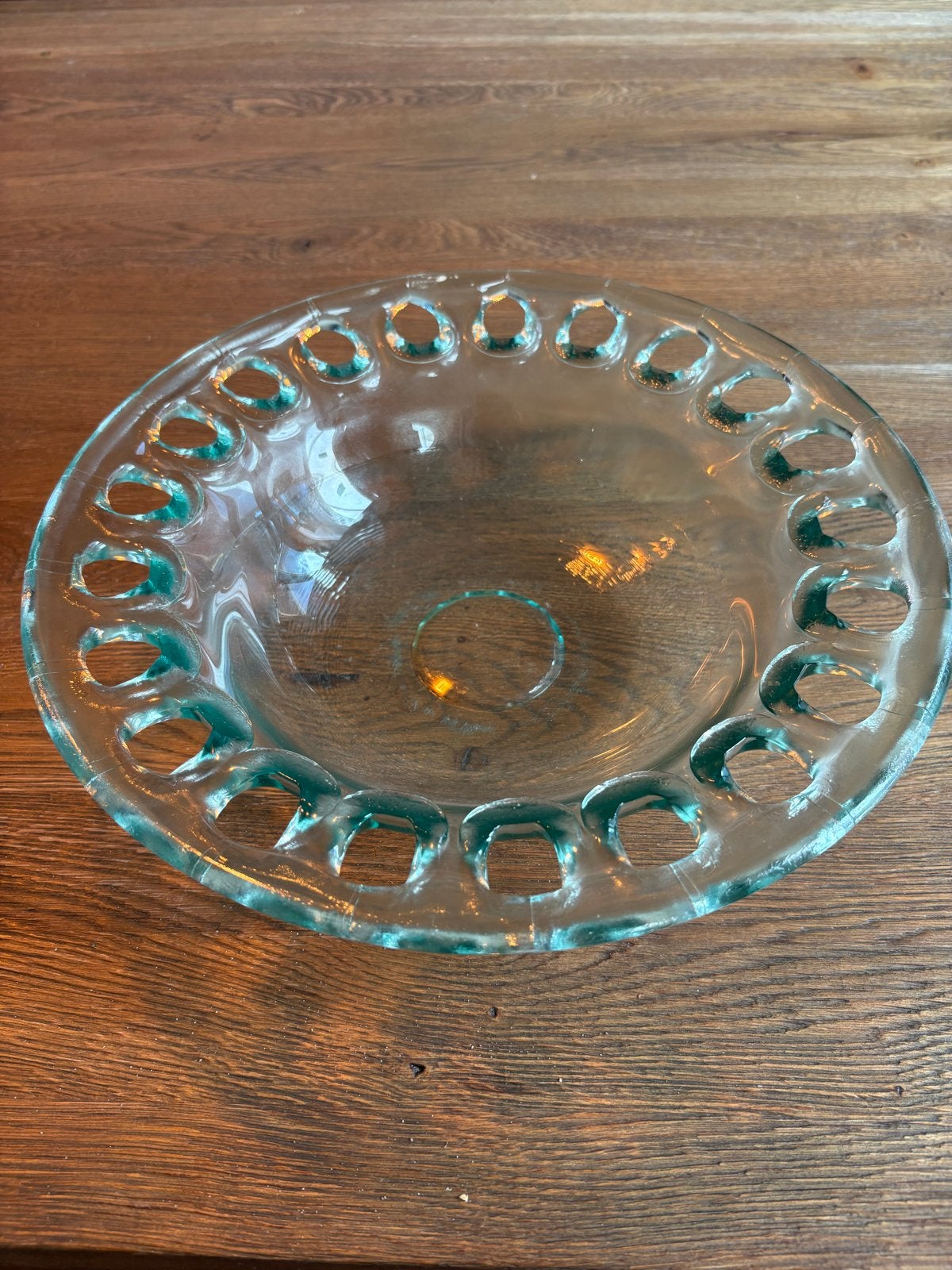 Vintage decoratieve glazen schaal met bijzondere rand, Ophalen of Verzenden