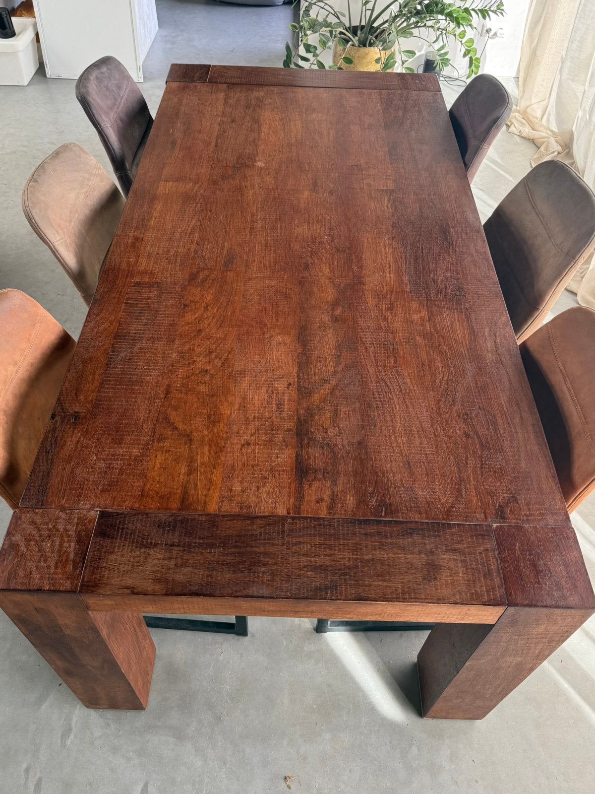 Robuuste houten eettafel 200 x 100 cm – donkerbruin, Ophalen, Zo goed als nieuw