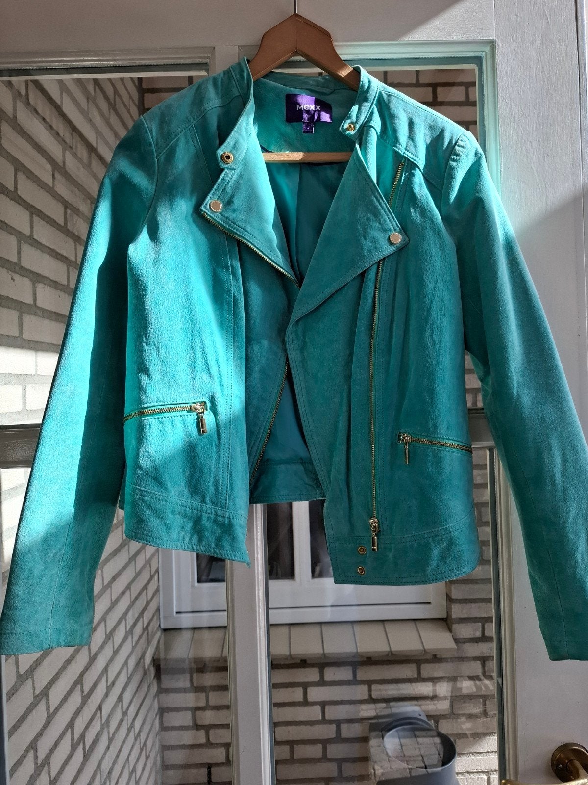 Mexx suède bikerjack in turquoise, Mexx, Maat 42/44 (L), Ophalen of Verzenden, Zo goed als nieuw