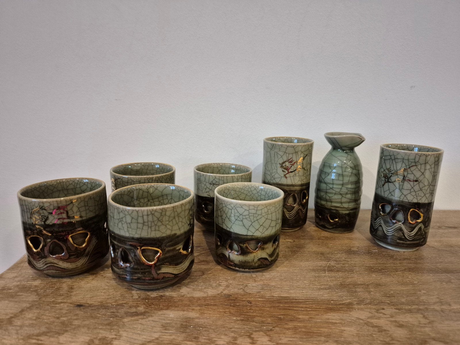 Vintage Japans Sake Set - Kraakporselein met Gouden Details, Ophalen of Verzenden