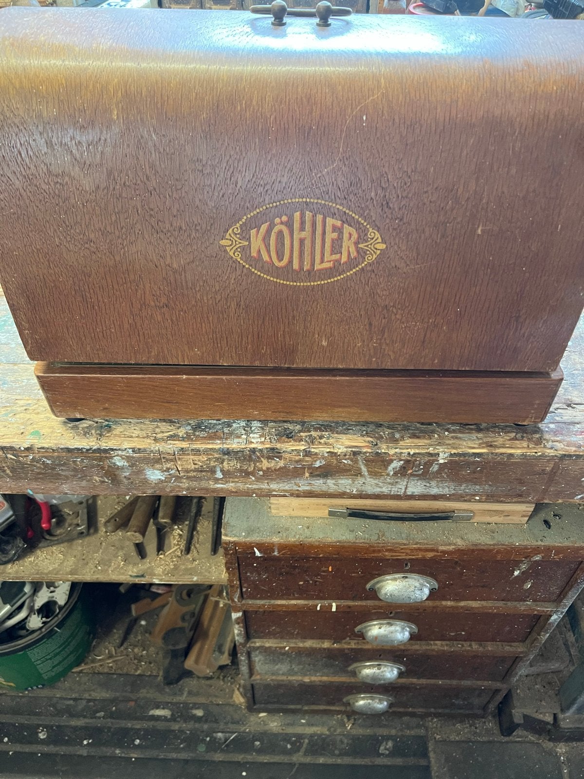 Vintage Köhler hand naaimachine met houten kap, Ophalen, Gebruikt, Naaimachine, Overige merken