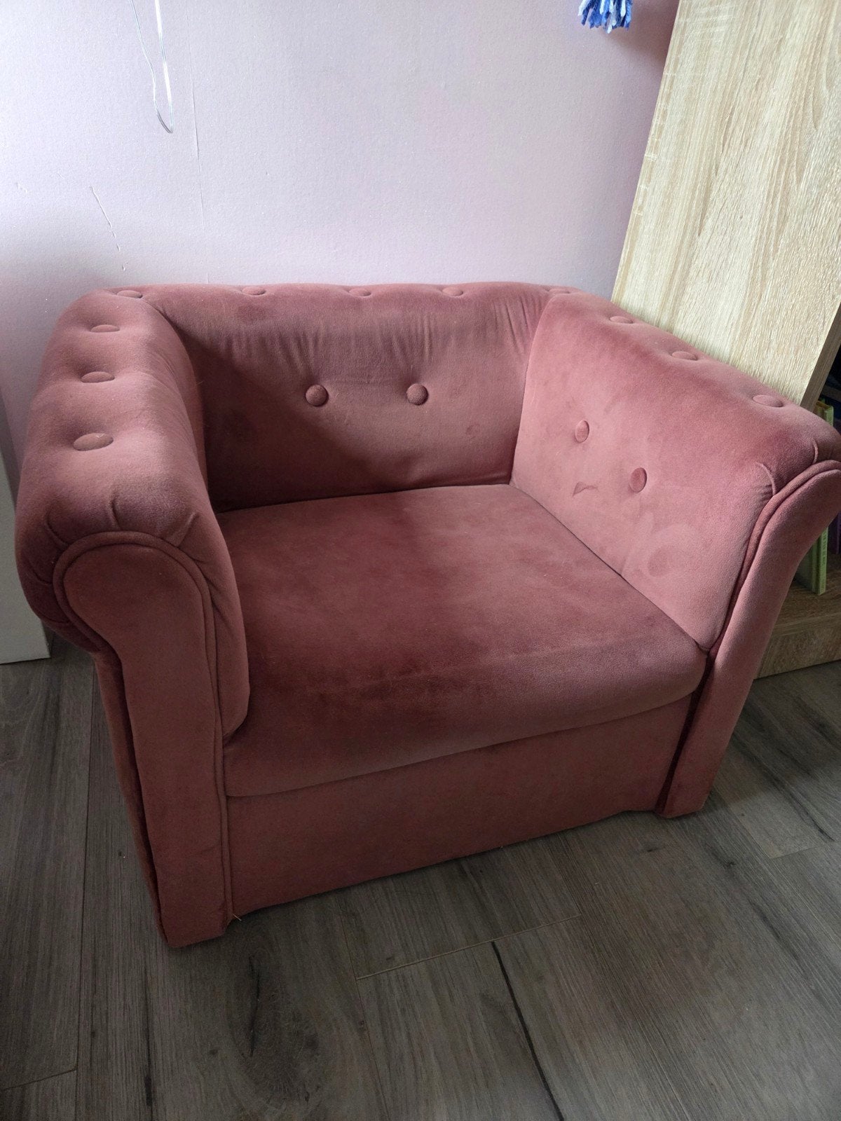 Roze fluwelen kinderfauteuil, Ophalen, Minder dan 50 cm, Gebruikt, Minder dan 75 cm