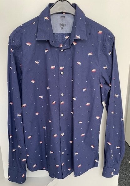 Blauw Overhemd met Beren in de sneeuw Maat M, WE, Blauw, Gedragen, Halswijdte 39/40 (M)