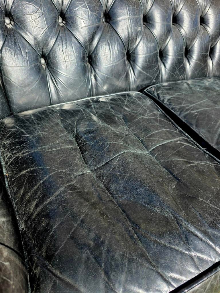 Chesterfield bank vintage zwart leer + BEZORGING, Gebruikt, Onbekend, Driepersoons, Ophalen of Verzenden