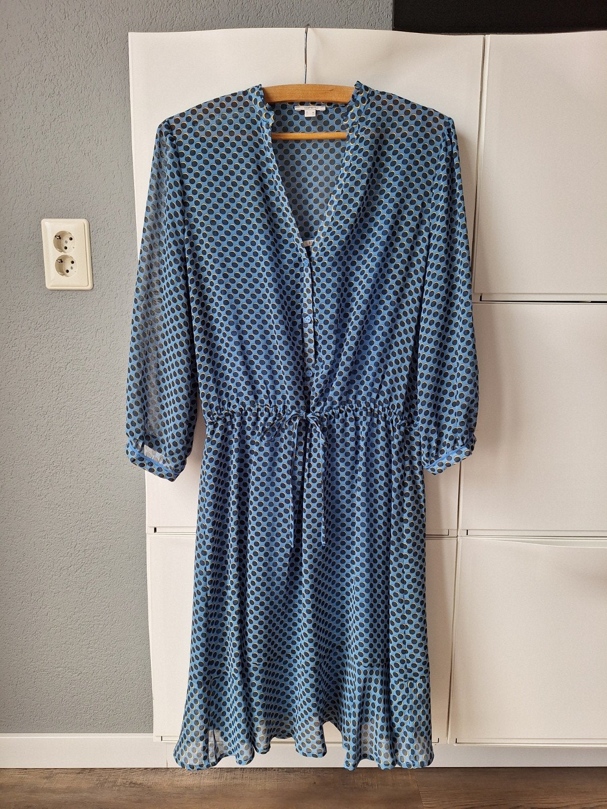 Esprit jurk met stippenprint en onderjurk, maat M, Kleding | Dames, Jurken, Maat 38/40 (M), Blauw, Ophalen of Verzenden, Zo goed als nieuw