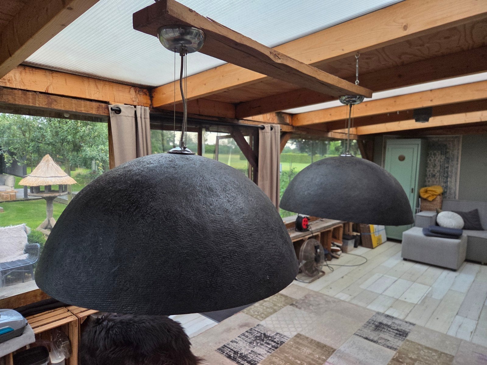 2 Design Hanglampen - Ø 60cm, Bolhoogte 40cm, Ophalen, Gebruikt, Overige materialen, E27 (groot)