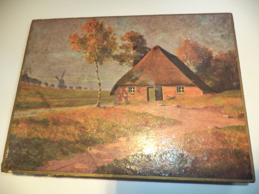 Antieke handschoenendoos beschilderd olieverf schilderijtje, Antiek en Kunst, Kunst | Schilderijen | Klassiek, Ophalen of Verzenden