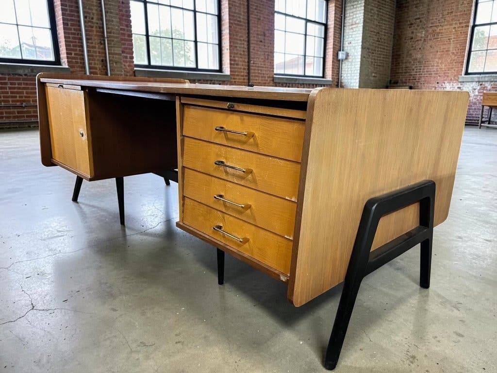 vintage XL diepe tweezijdige bureau / schrijftafel, Antiek en Kunst, Ophalen