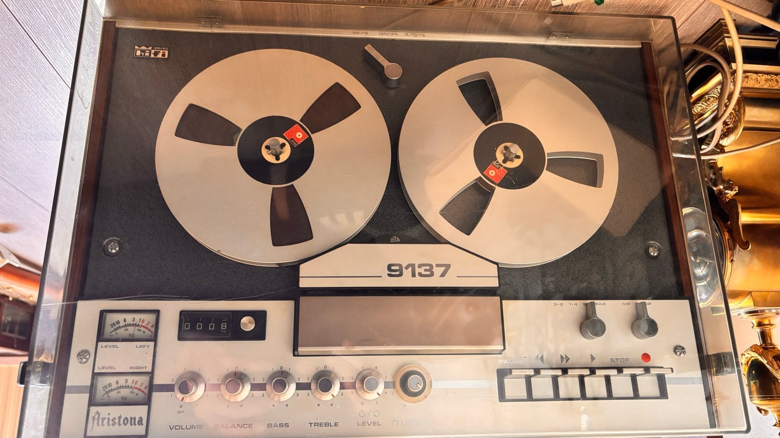 Vintage Aristona 9137 Bandrecorder met banden en stofkap, Ophalen of Verzenden, Bandrecorder, Met stofkap
