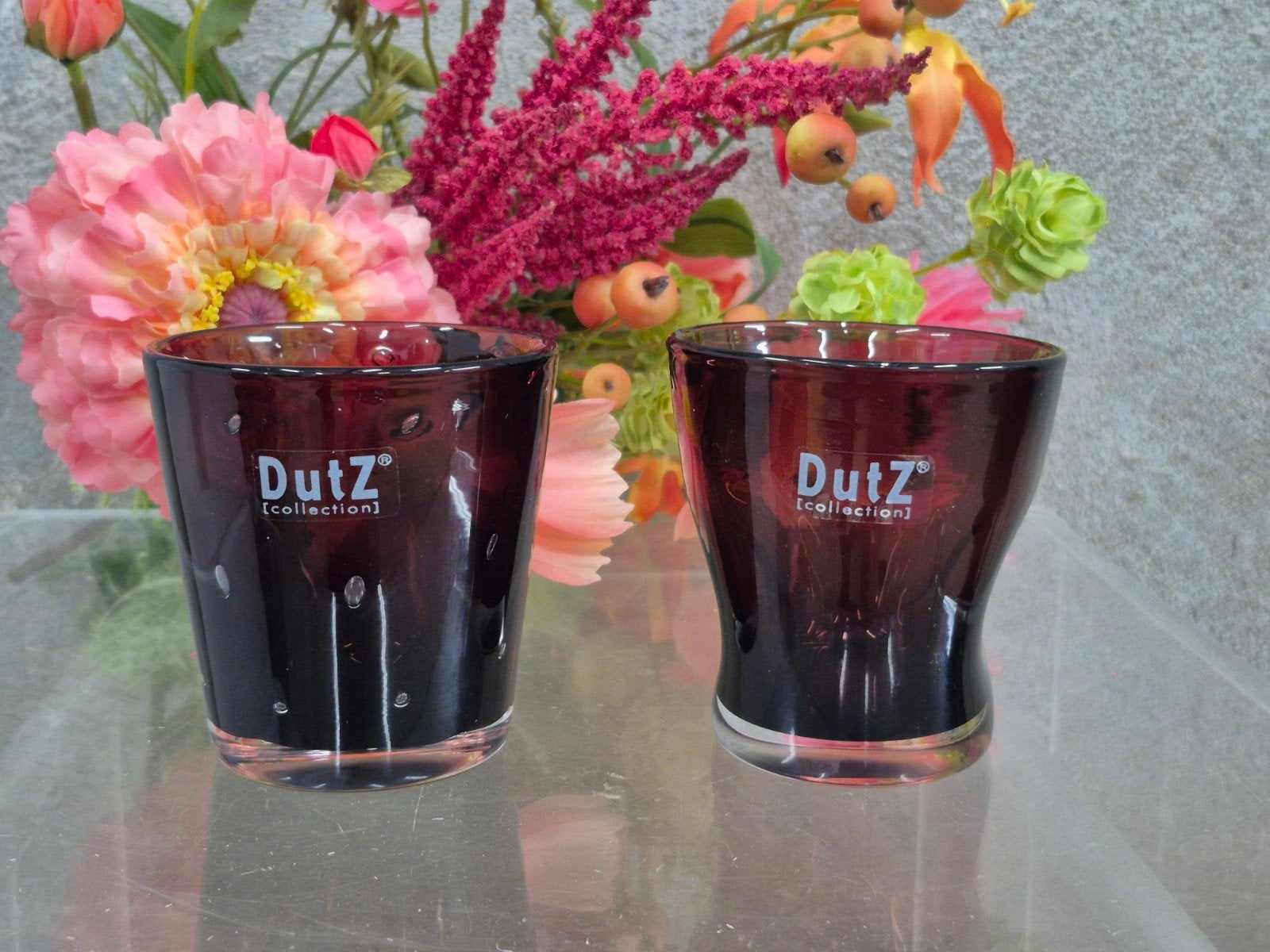 2 x glazen DUTZ collection 9 cm hoog windlichtje, 9 cm, Windlicht, Paars, Ophalen of Verzenden