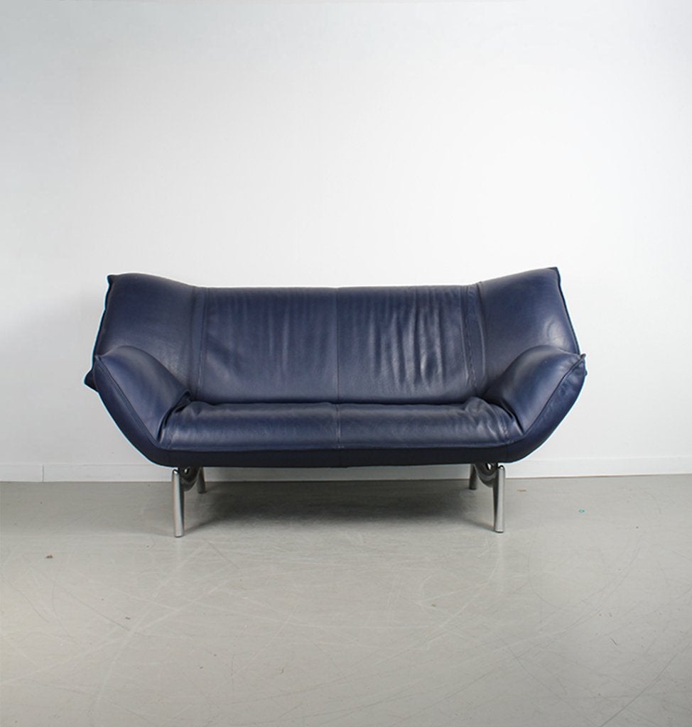 2x Leolux Tango 2-zits/192cm Bank Blauw Leer – Gepolijst, Huis en Inrichting, Banken | Bankstellen, Niet ingevuld, Gebruikt, 150 tot 200 cm