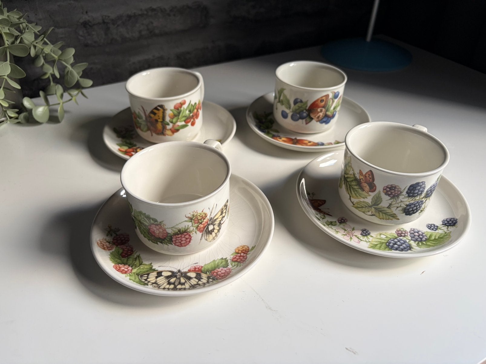 4 Marjolein Bastin Libelle Kop en Schotels, Vlinders & Fruit, Gebruikt, Keramiek, Vintage, Ophalen of Verzenden
