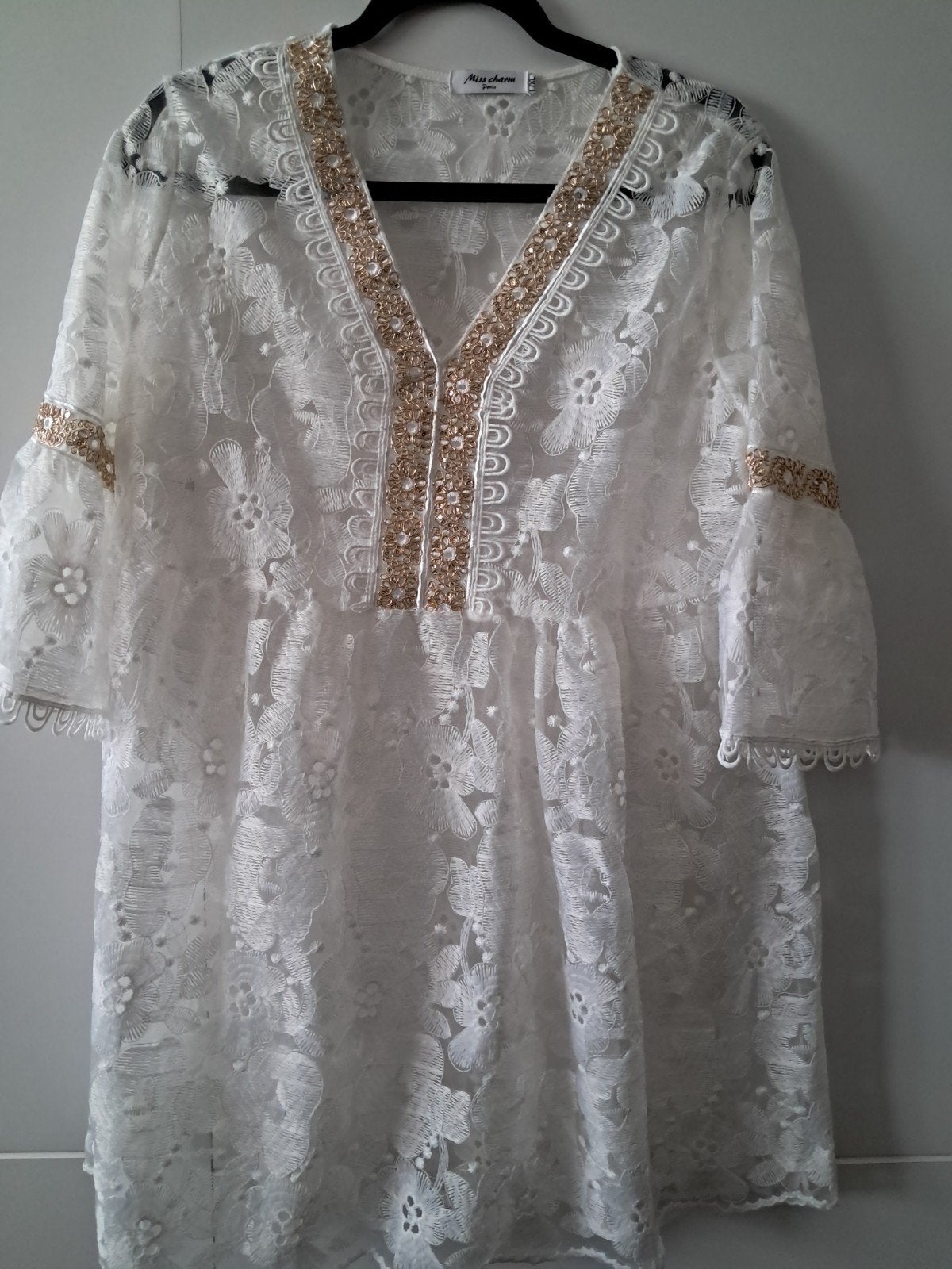 Nieuw wit tuniek met gouden details, maat L/XL, Kleding | Dames, Miss Charm, Wit, Maat 42/44 (L), Nieuw