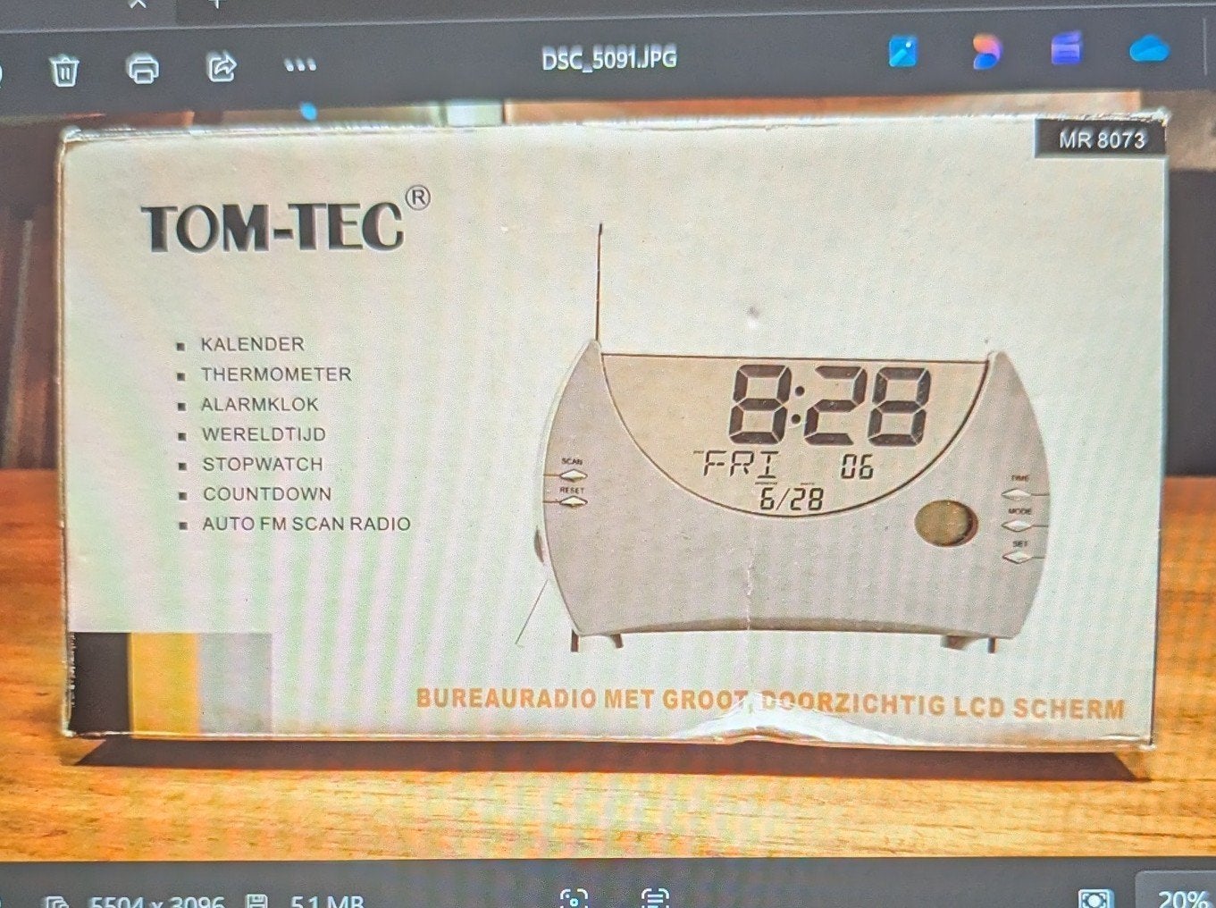 TOM-TEC Bureau Radio Klok Alarm met Groot LCD Scherm, Ophalen, Wandklok