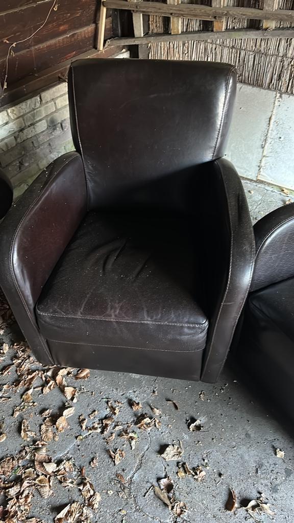 2 leren fauteuils stoelen, Huis en Inrichting, Fauteuils, Ophalen, Gebruikt, 75 tot 100 cm, Stof