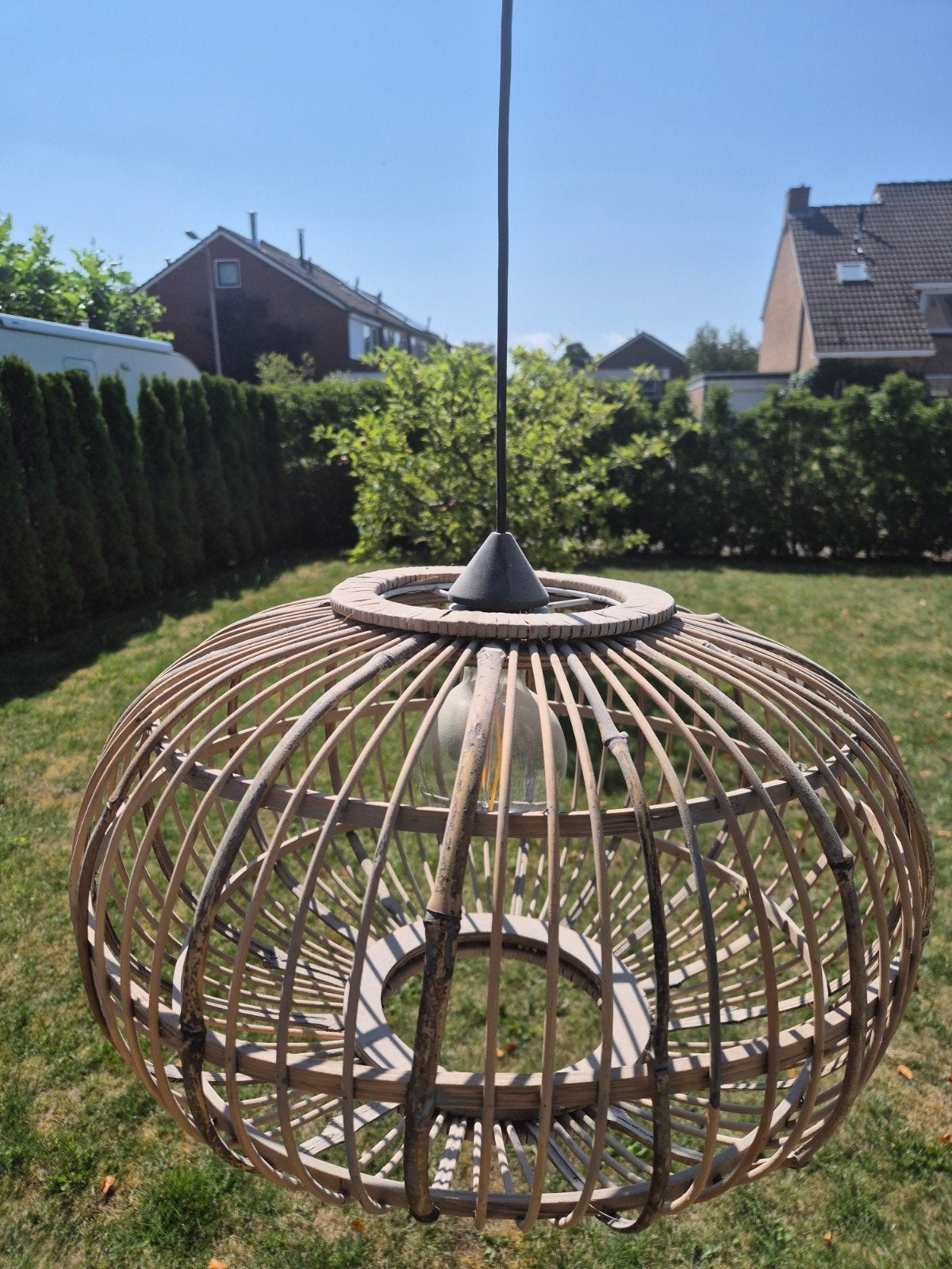 Rotan hanglamp - sfeervolle verlichting, Huis en Inrichting, Lampen | Hanglampen, Ophalen, Gebruikt, Bohemian, Scandinavisch, Natuurlijk materiaal
