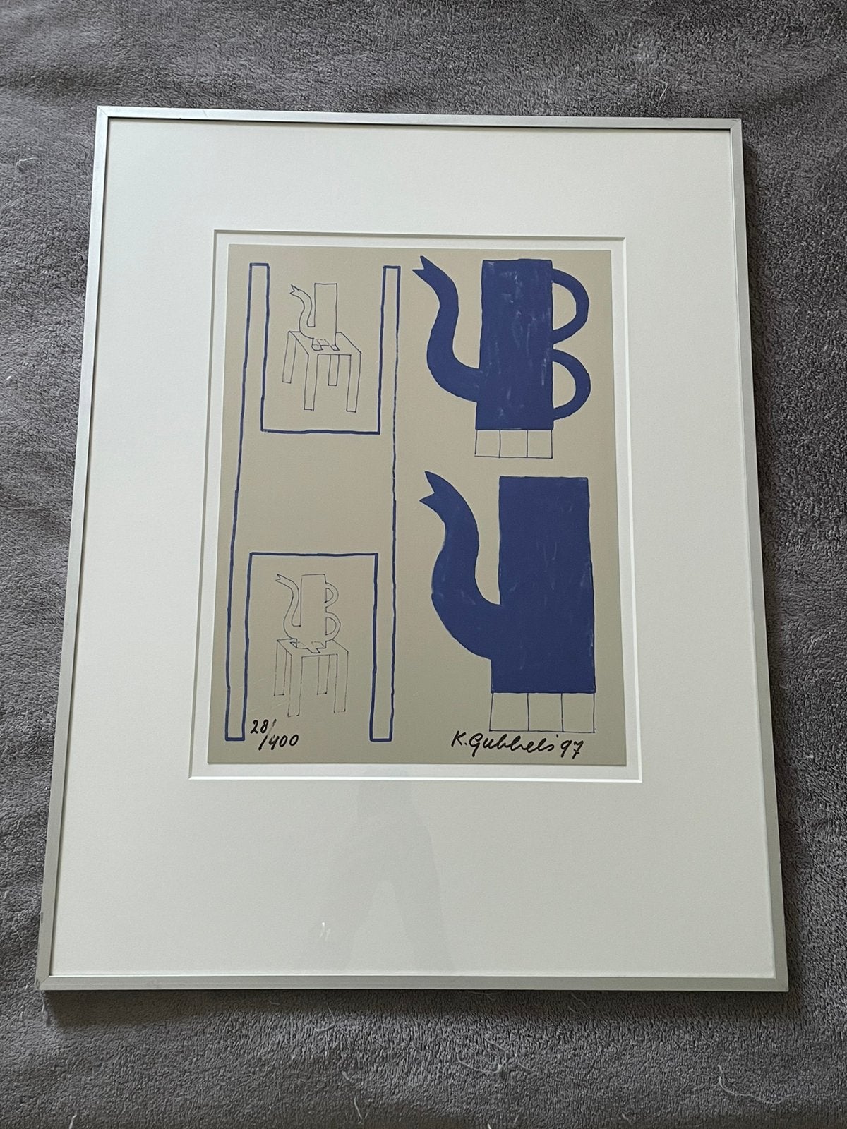 Klaas Gubbels – Zeefdruk op aluminium – koffiekannen – 1997, Ophalen, Zeefdruk, Met glas, Overige onderwerpen
