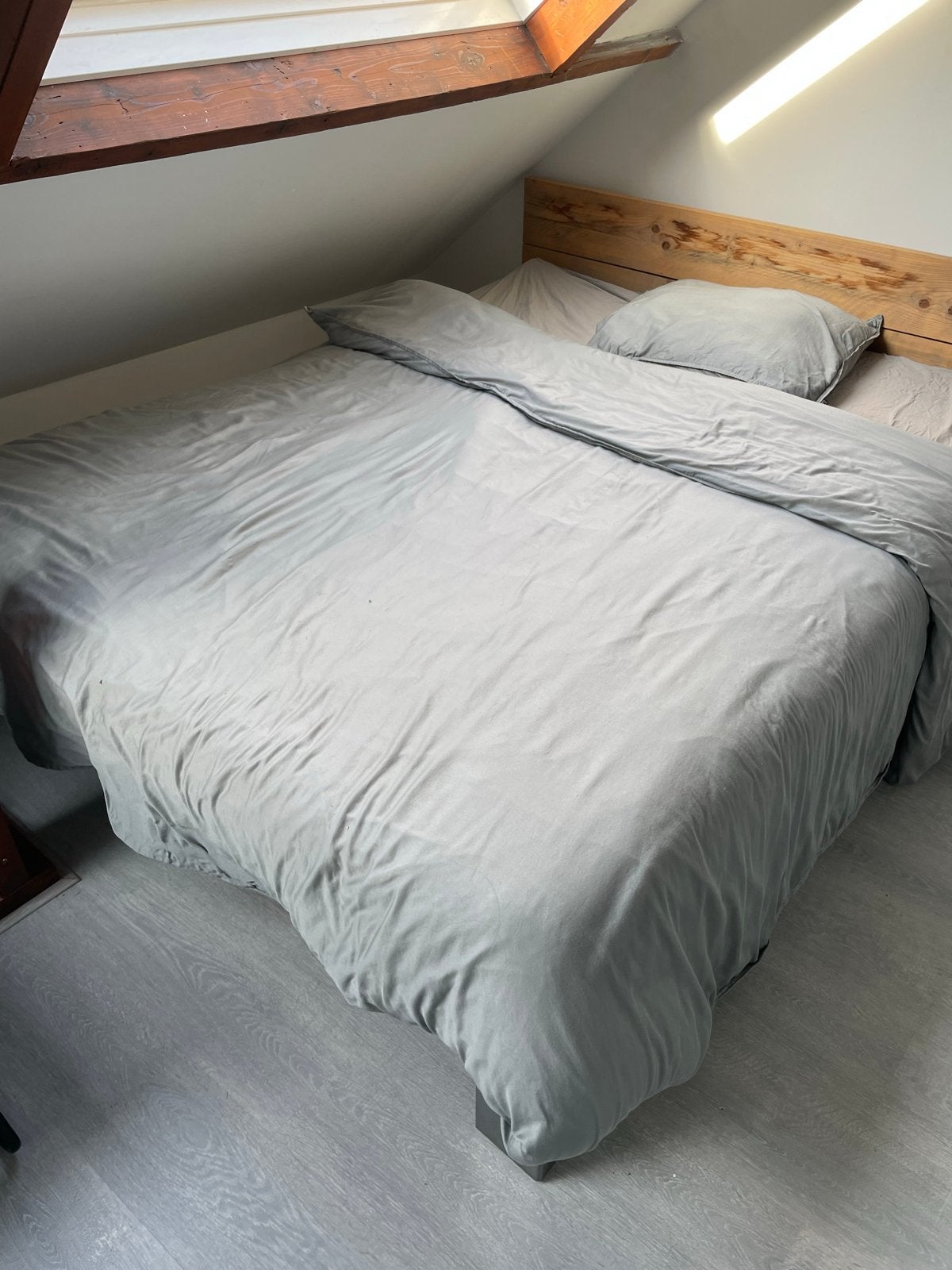 Steigerhouten tweepersoonsbed met lattenbodems, Huis en Inrichting, Ophalen, Gebruikt, Overige kleuren, Steigerhout